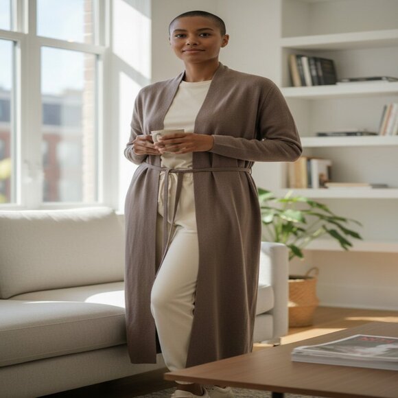 Babaton Sweaters - Aritzia Babaton Brown Full Length Cardigan With Front Pockets & Belt Size S